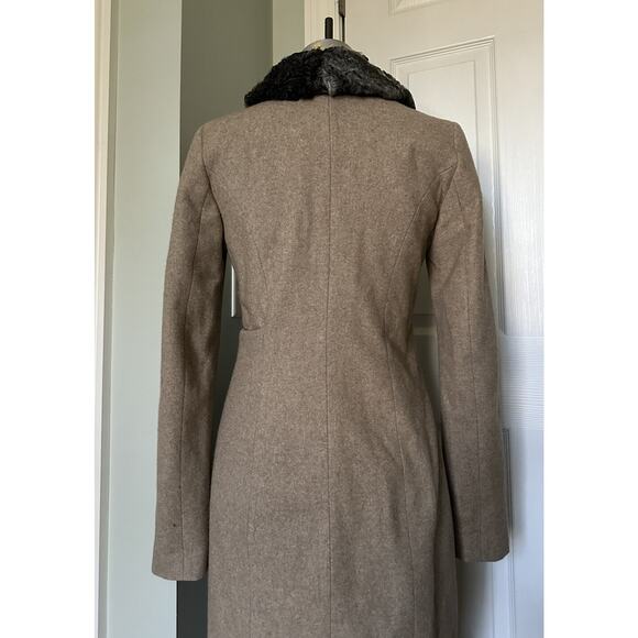 Women's Wool Dress Coat BLUE DEEP Tan/ Beige Taupe Lamb Fur 6-8 Italy 42 EU, S - Picture 13 of 16